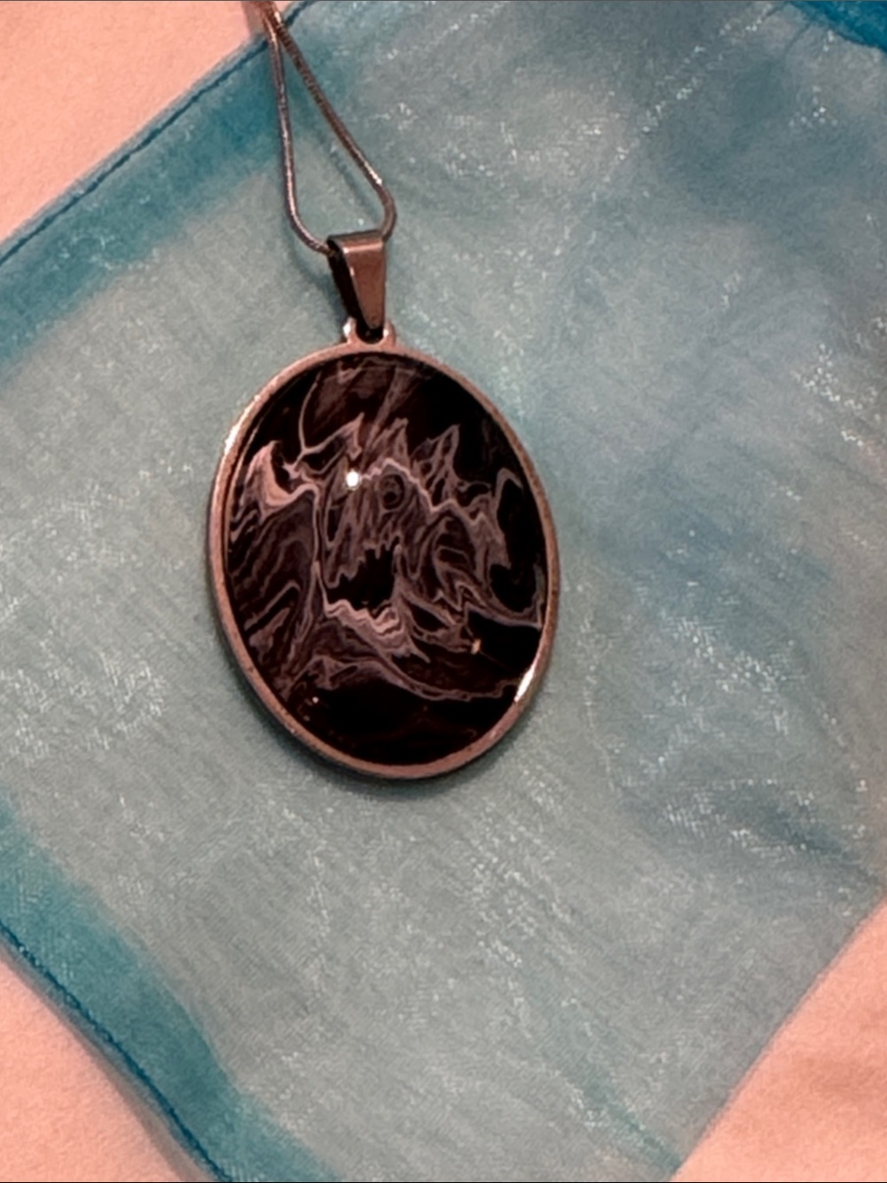 Black Swirl Oval Pendant Necklace - Classic Women's Jewelry